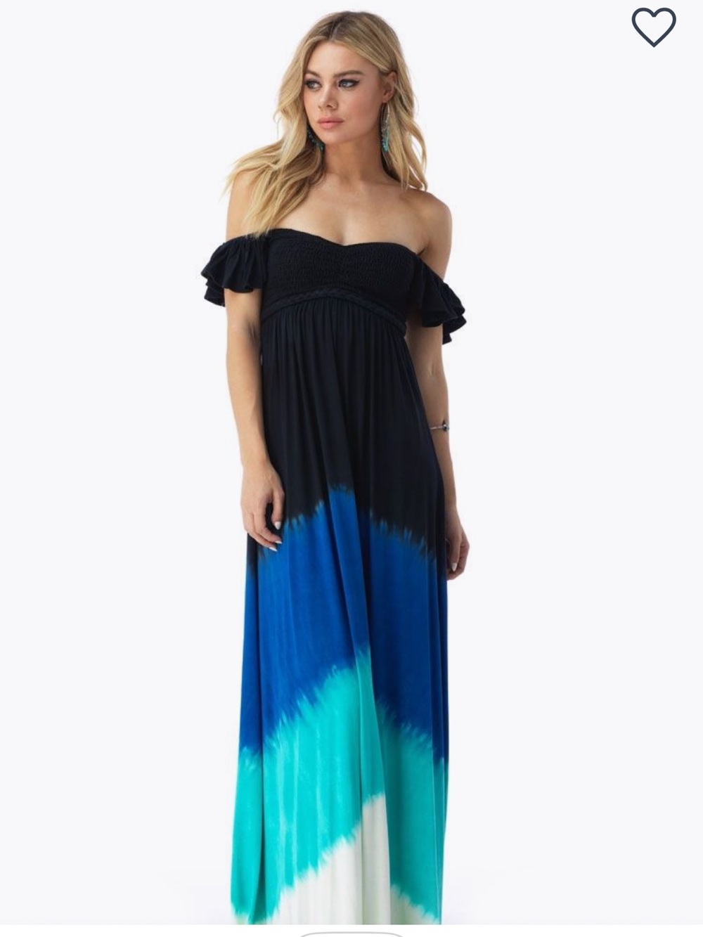 Sky Women’s NEDRA Black Ombre Maxi Dress with Blue & Teal Bands size medium